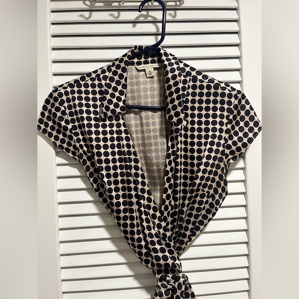 Banana Republic black white polka dot silk wrap dress